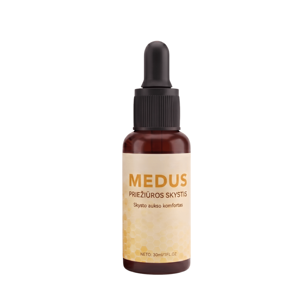 Medaus priežiūros skystis 30ml buteliuke, skirtas odos drėkinimui ir priežiūrai.