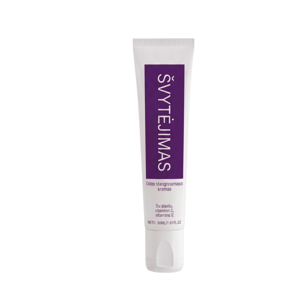 Švelnus odos priežiūros kremas, odos stangrinimas, su alaviju ir vitaminu C, 30ml tūrio