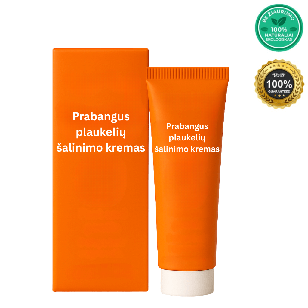 Prabangus plaukelių šalinimo kremas, odos priežiūros produktas su natūraliais ingredientais.