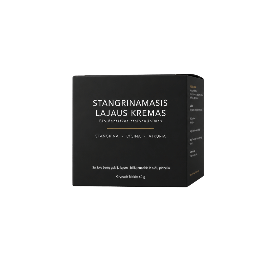 Stangrinamasis galvijų taukų kremas pakuotė su aprašymu ir naudojimo nauda.