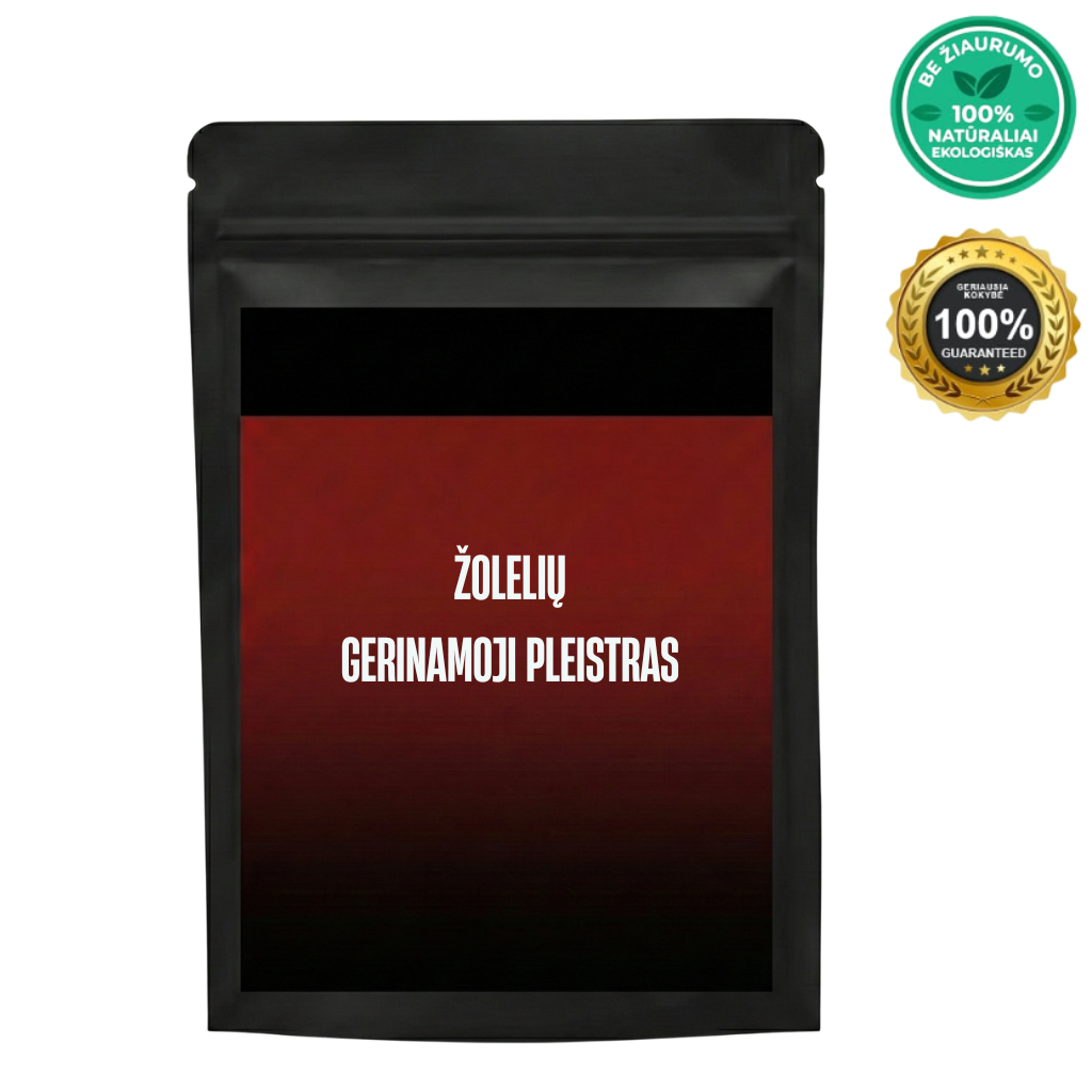 Luxe žolelių gerinamasis pleistras pakavimas, skirtas odos priežiūrai ir lygesnei išvaizdai.