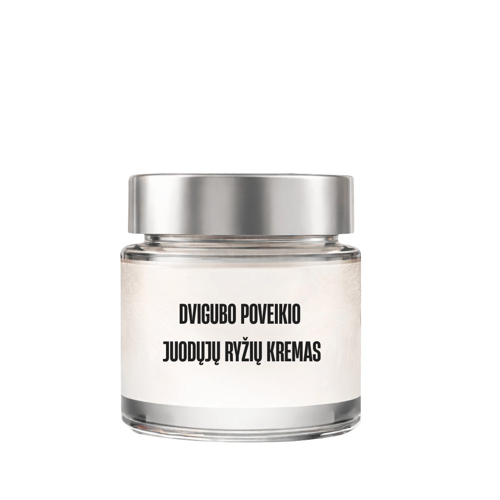 Dvigubo poveikio juodųjų ryžių kremas, odos priežiūros produktas su elegantiška formule.